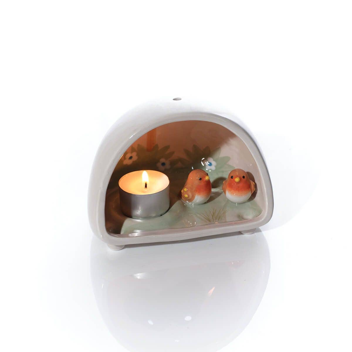 Tiny World Boxed Robin Decorative Dome Scene Ceramic Tealight Holder With Legs