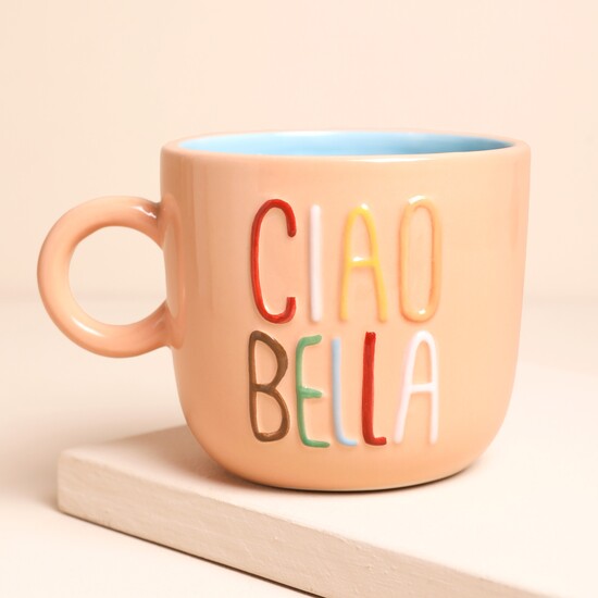 Lisa Angel Embossed Ciao Bella Ceramic Mug