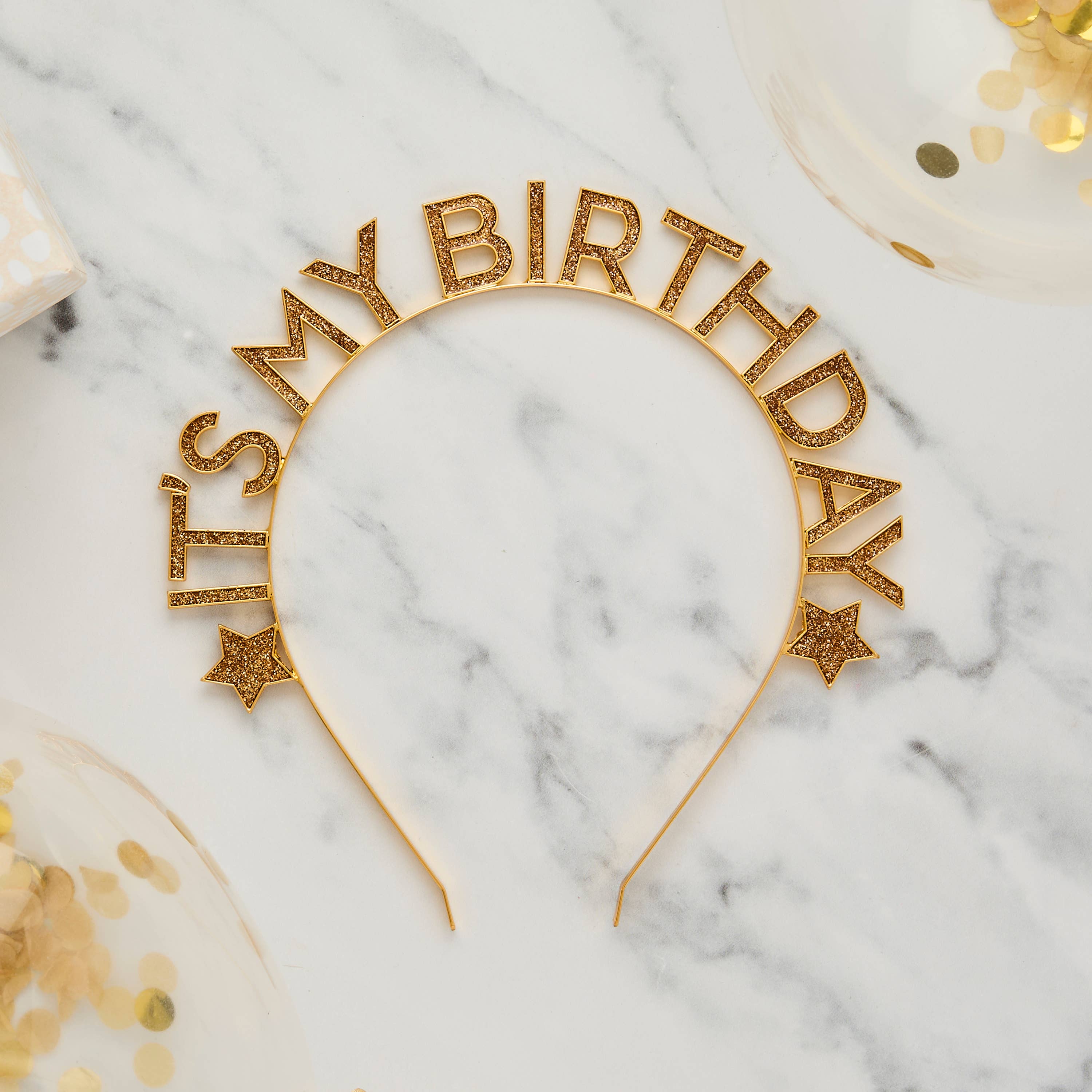 Hootyballoo - Gold 'It’s My Birthday' Glitter Filled Metal Headband