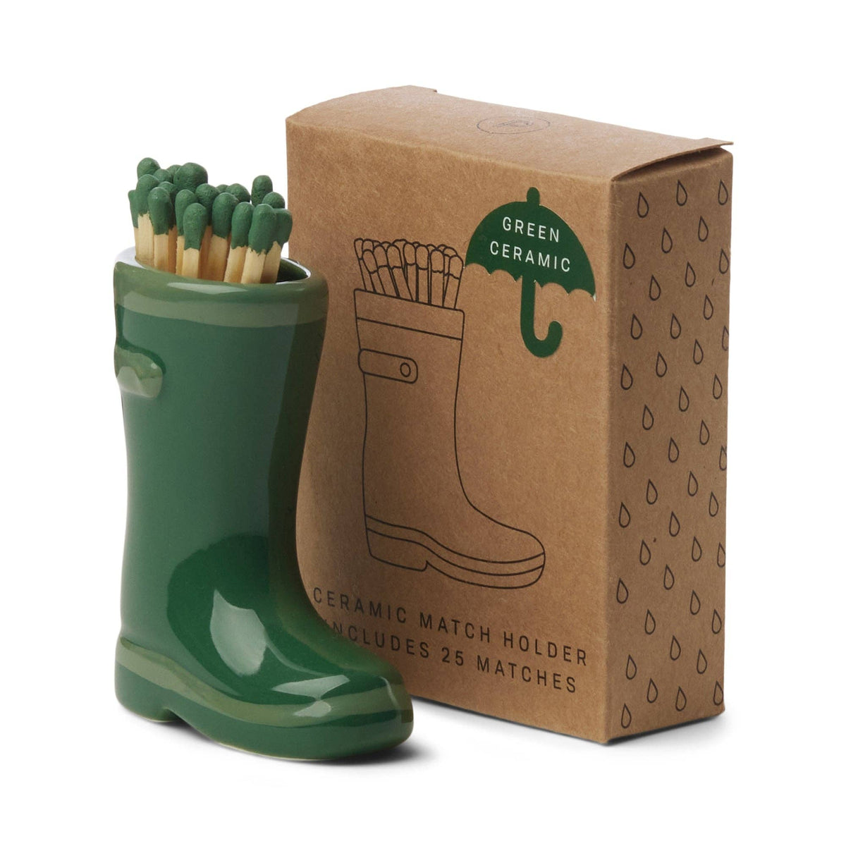 Designworks Collective - Wellington Boot Matches Holder with 25 Matches Dark & Light Green