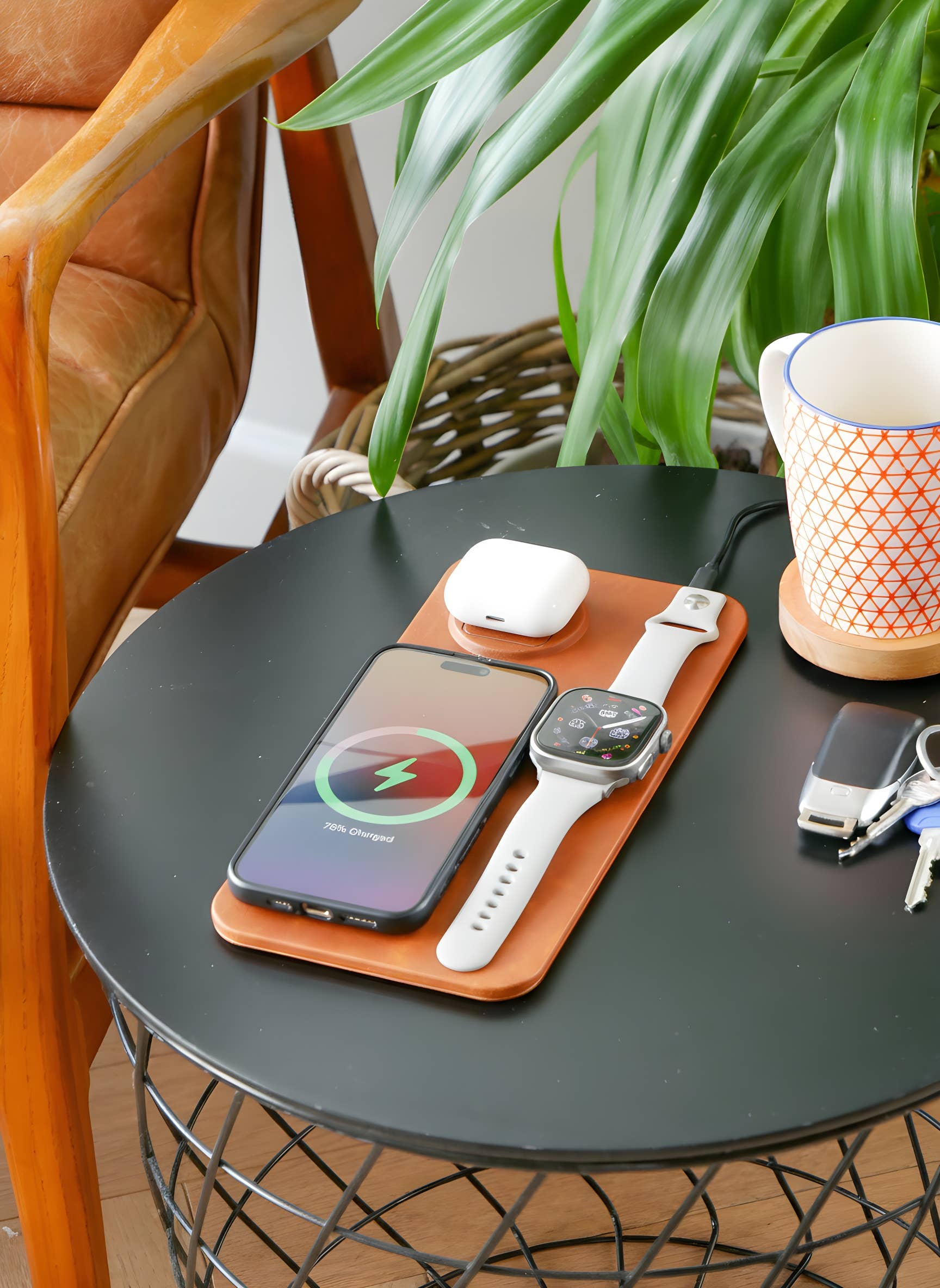Steepletone UK Ltd - 3 in 1 Wireless Charging Pad PU Leather: Grey