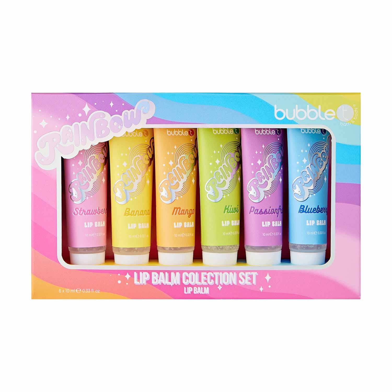 Bubble T Cosmetics - Rainbow Lip Balm Collection Set – 6 Fruity Flavours