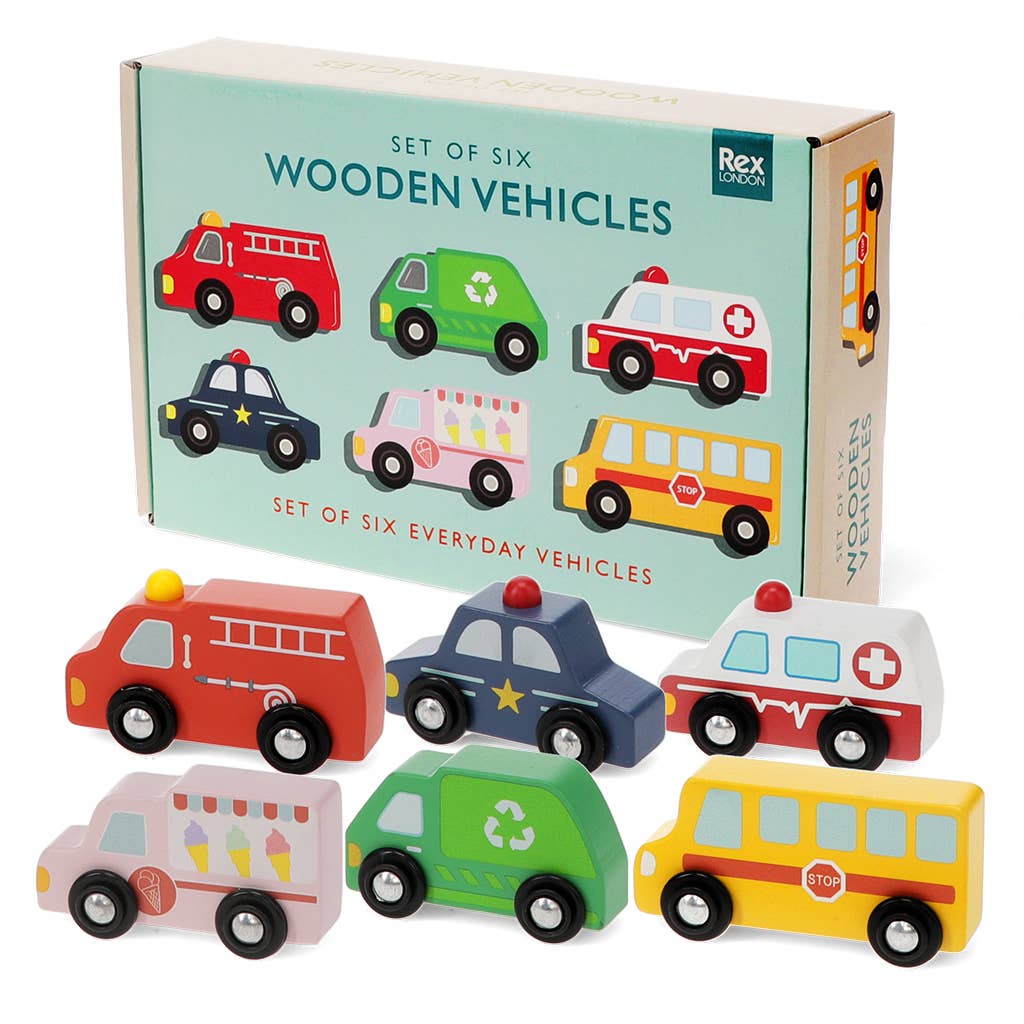 Wooden push along vehicles (set of 6)