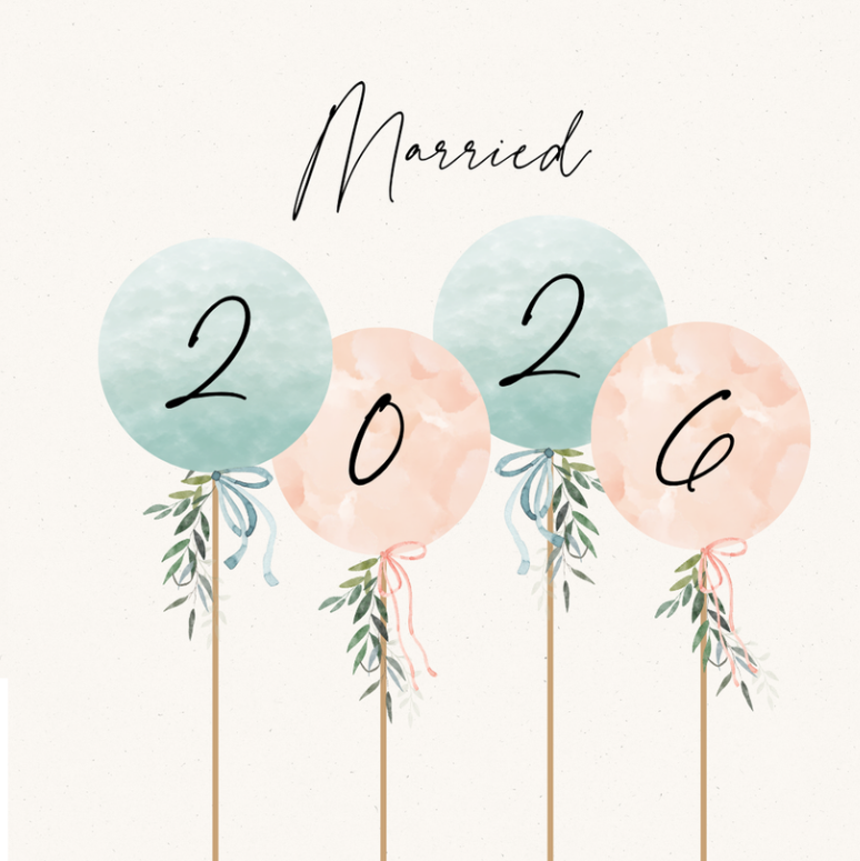 Petimo - Camille Married 2026 Balloons Wedding Card