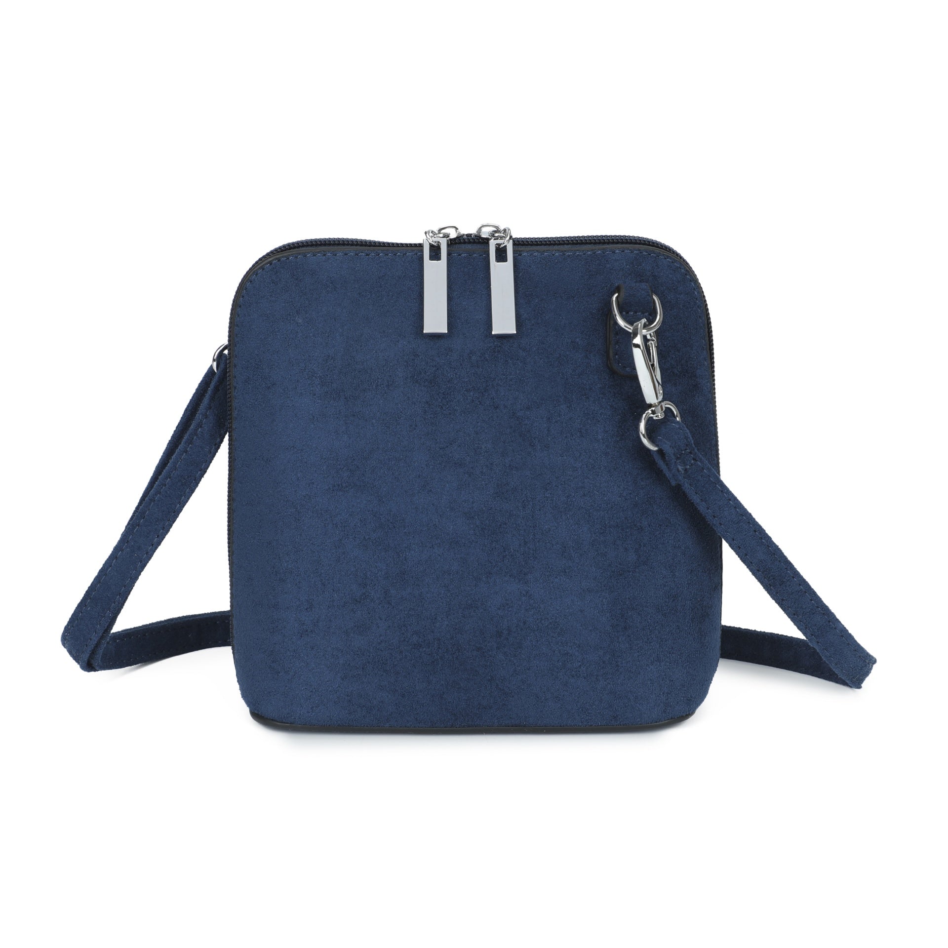 Soft Suede Effect Double Zip Crossbody Bag - Navy