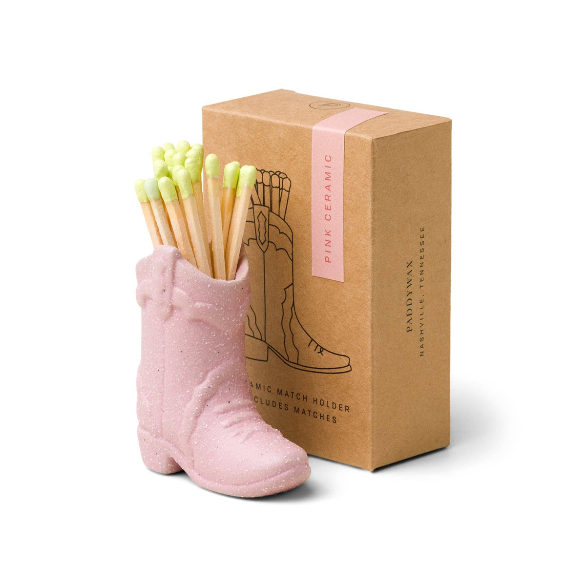 Designworks Collective - Nashville Ceramic Boot Match Holder (25 Pcs) - Pink