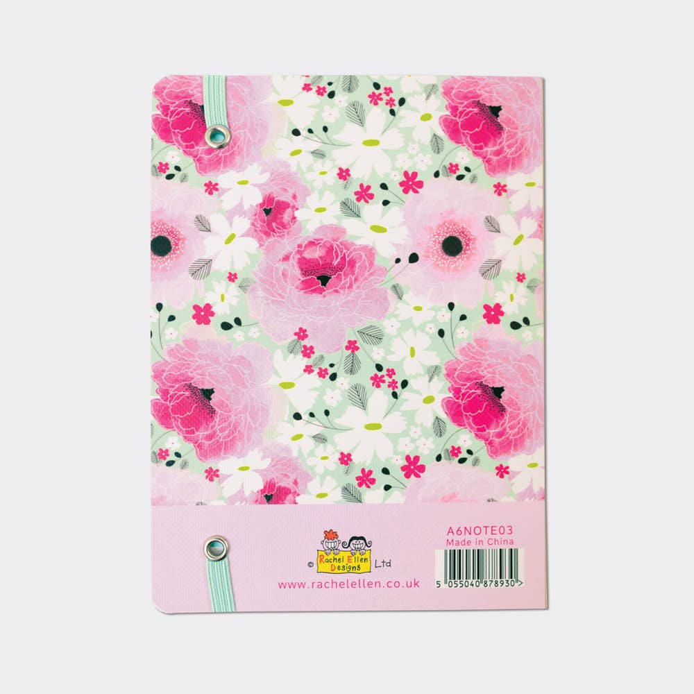 Rachel Ellen Designs - A6 Perfect Bound Notebook - Pink Floral/Notes & Thoughts
