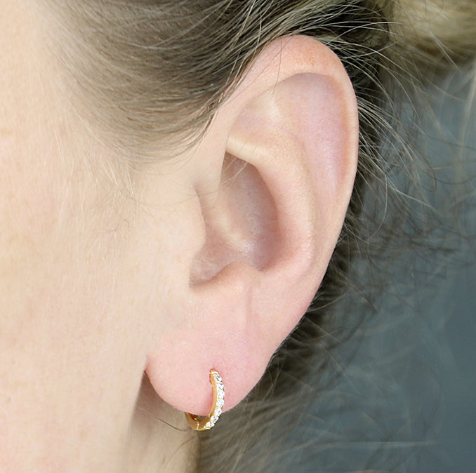 Sterling Silver Gold CZ Huggie Hoop Earrings