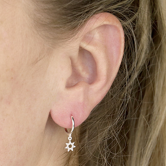 Sterling Silver CZ Star Huggie Hoop