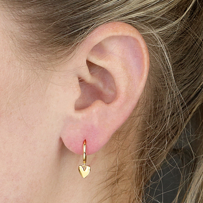 Sterling Silver Gold Plated Heart Charm Huggie Hoop Earrings