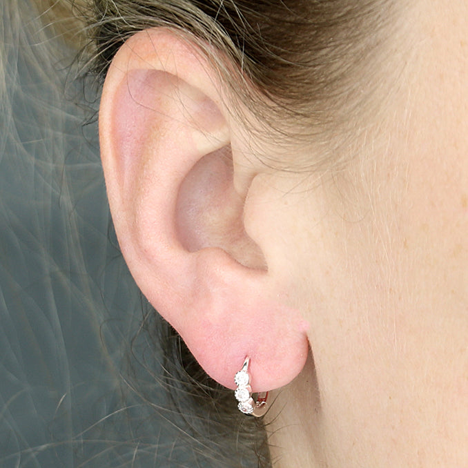 Sterling Silver Trio CZ Huggie Hoop Earrings