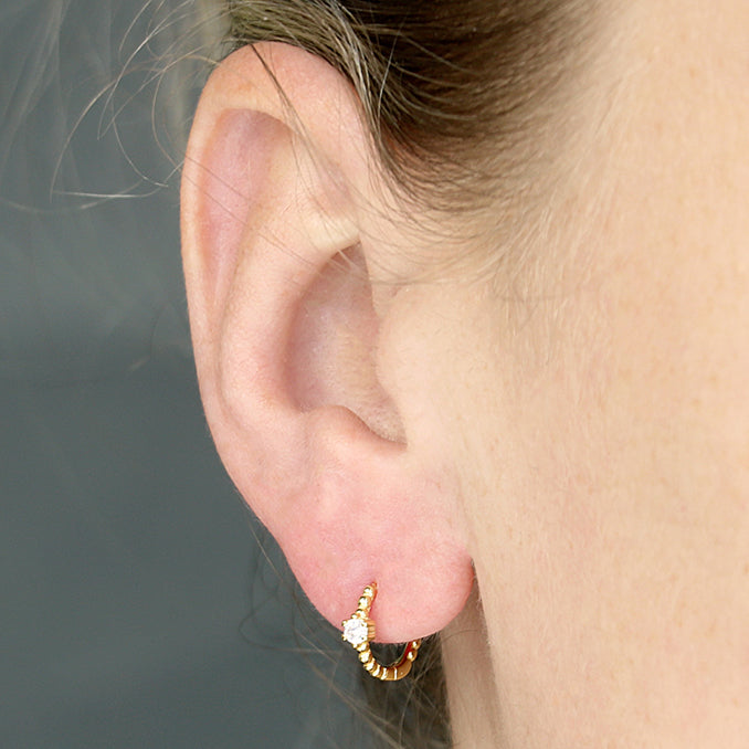 Sterling Silver Gold Plated CZ Beaded Huggies