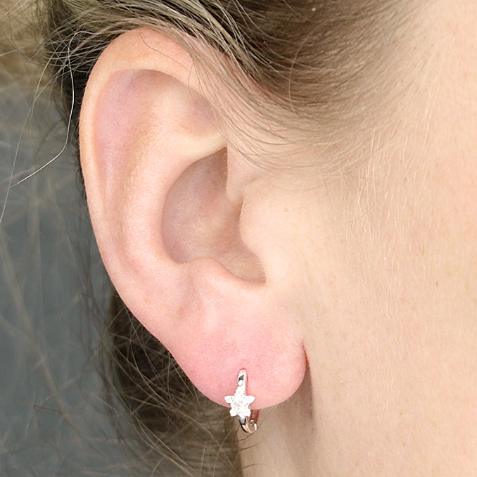 Sterling Silver CZ Star Hinged Huggie Earrings