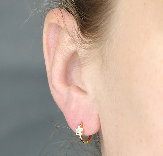 Gold Plated Sterling Silver Star CZ Huggie Hoop Earrings