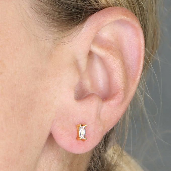 Sterling Silver Cubic Zirconia Baguette Stud Earrings