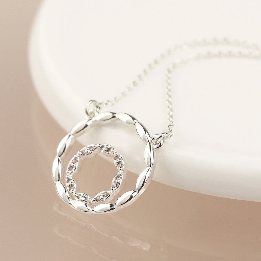 POM Silver Plated Scalloped & Pave Hoop Necklace