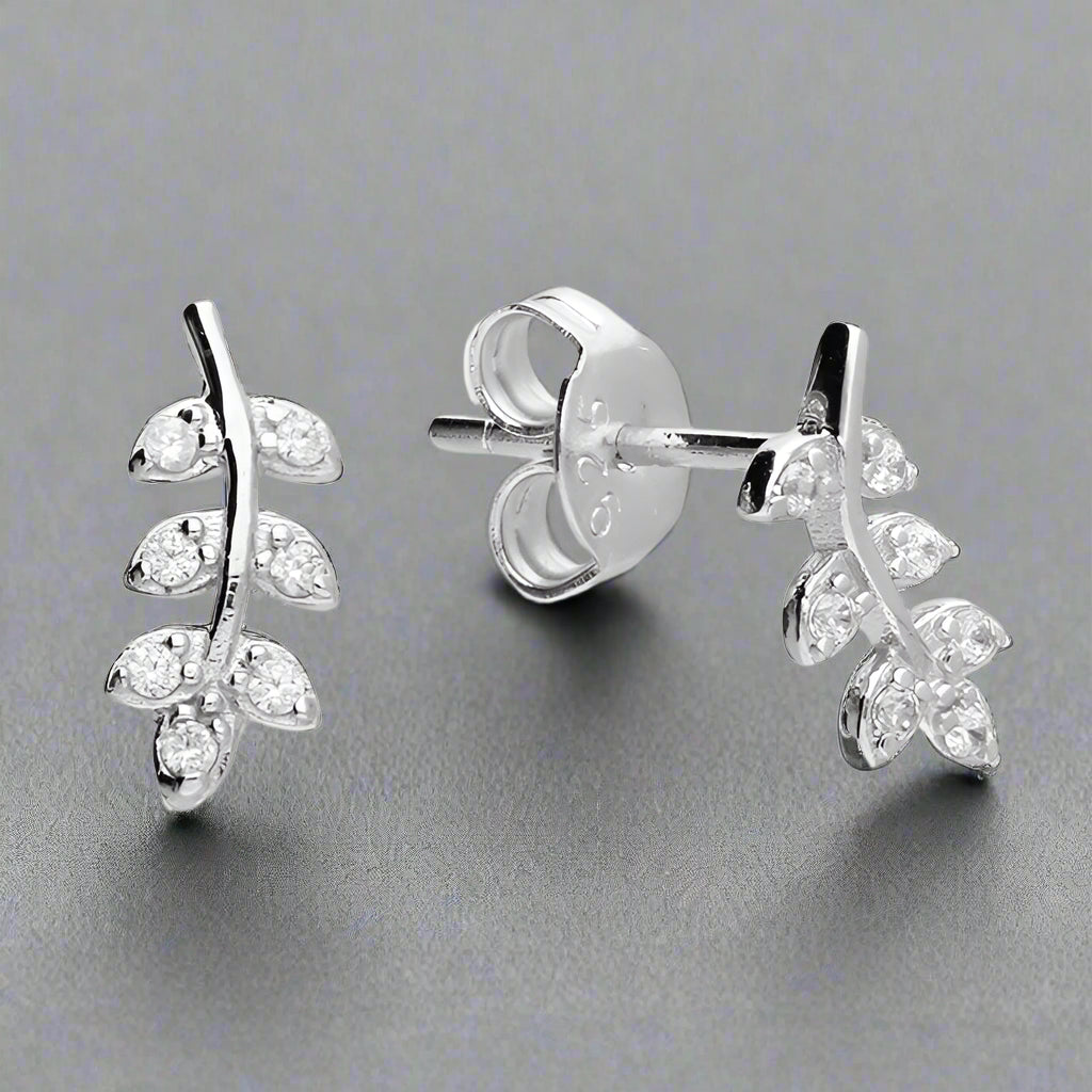 Iris & Miel Sterling Silver CZ Fern Stud Earrings