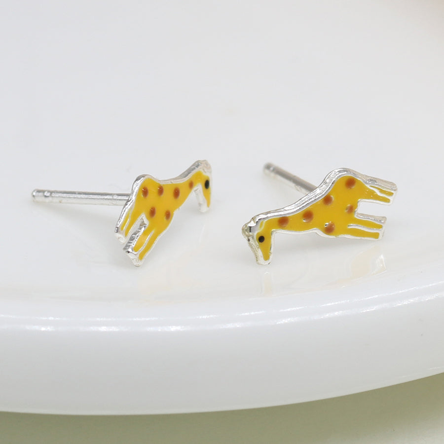 POM Sterling Silver Enamel Giraffe Stud Earrings