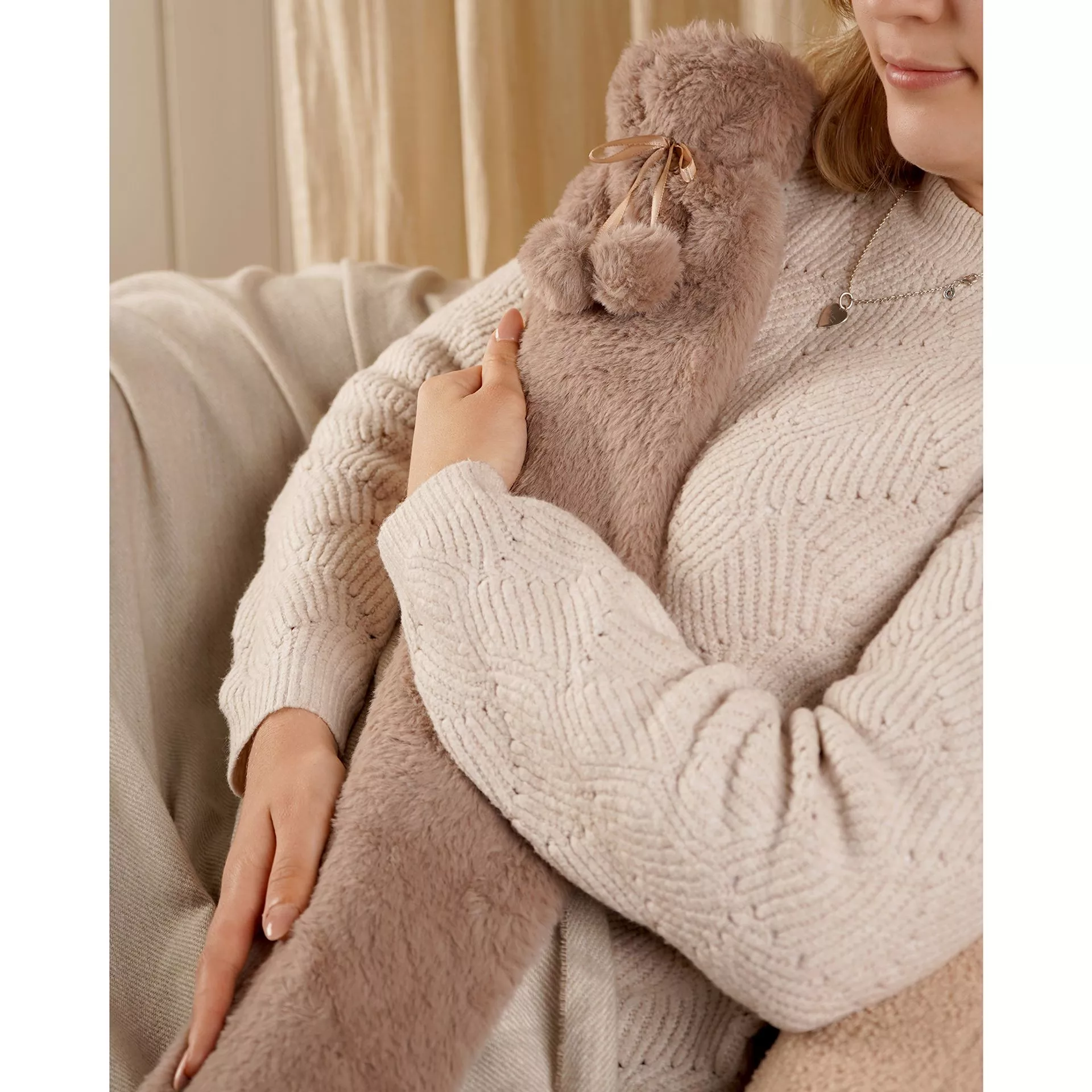 Sophia Layers Soft Faux Fur Long Hot Water Bottle - Taupe
