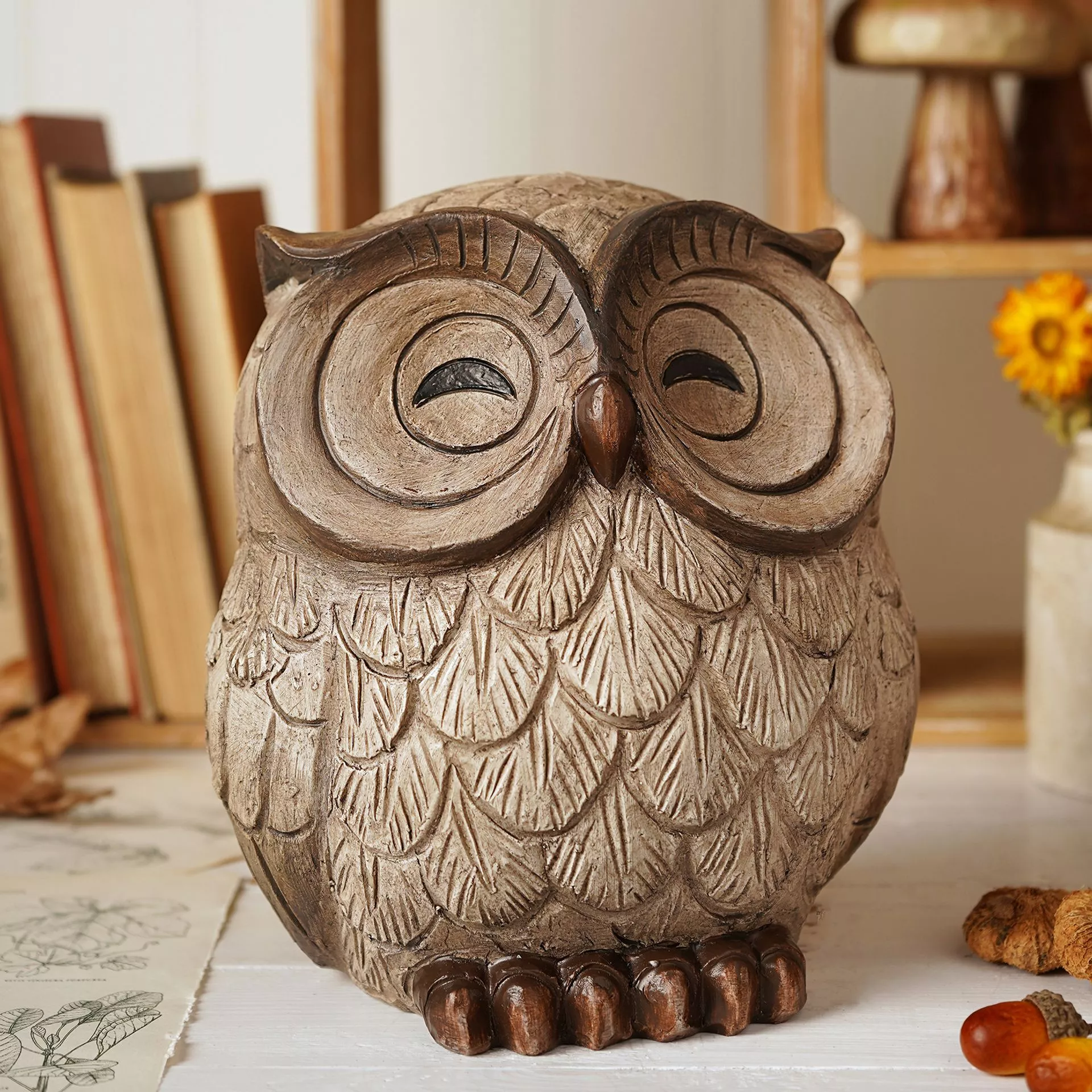 Country Living Wooden Sleeping Owl
