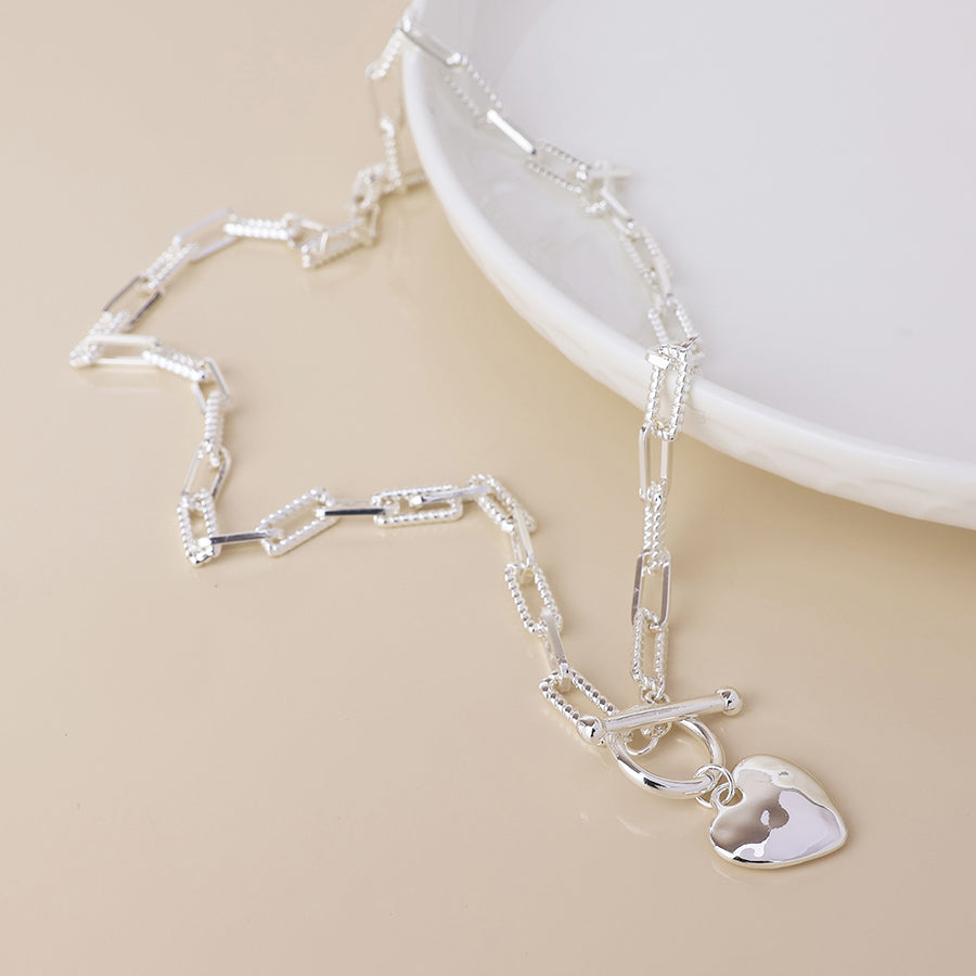 POM Foundry Silver-Plated heart and t-bar necklace with twist links