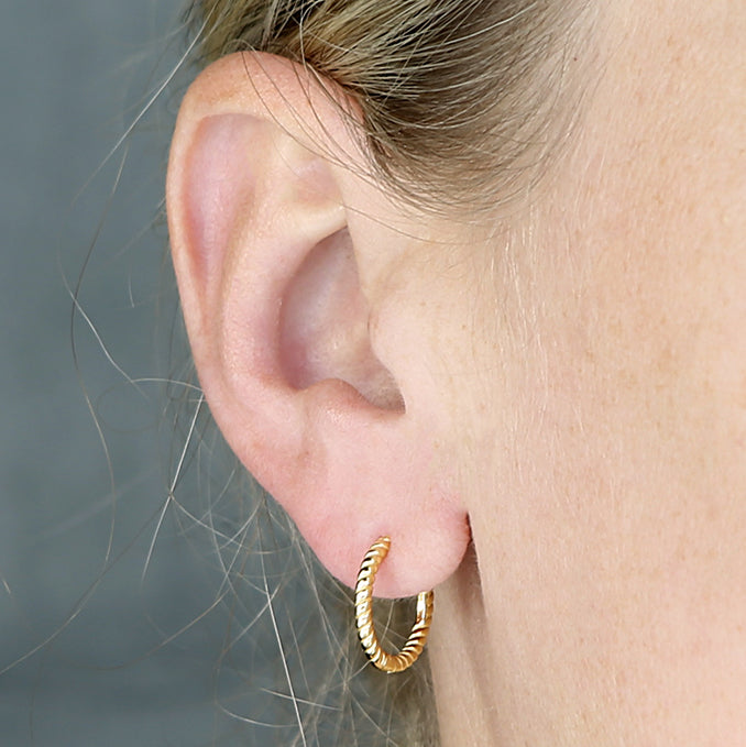 Sterling Silver Gold Plated Twist Huggie Hoop Earrings