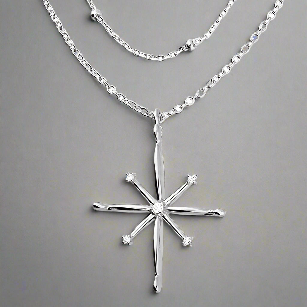 Sterling Silver North Star Double Chain Necklace