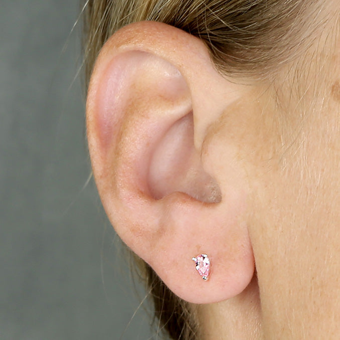 Sterling Silver Pink CZ Teardrop Stud