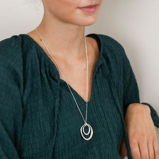 POM Silver Plated and Faux Gold Textured Double Hoop Necklace