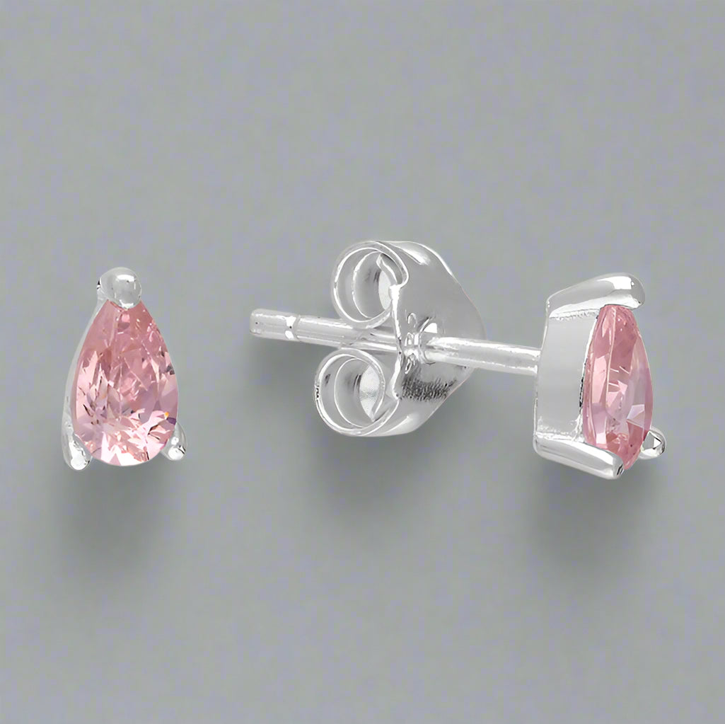 Sterling Silver Pink CZ Teardrop Stud