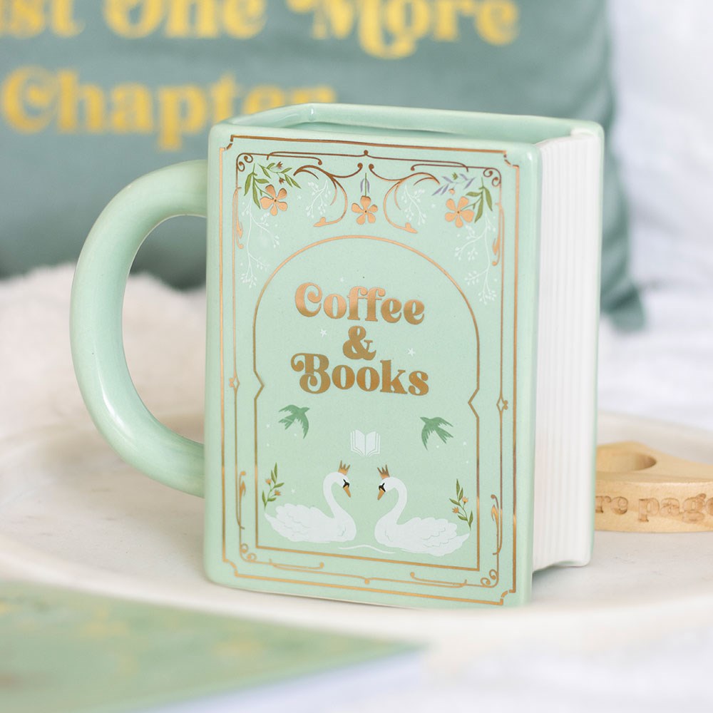 Book Shaped Mug - Coffee and Books Green
