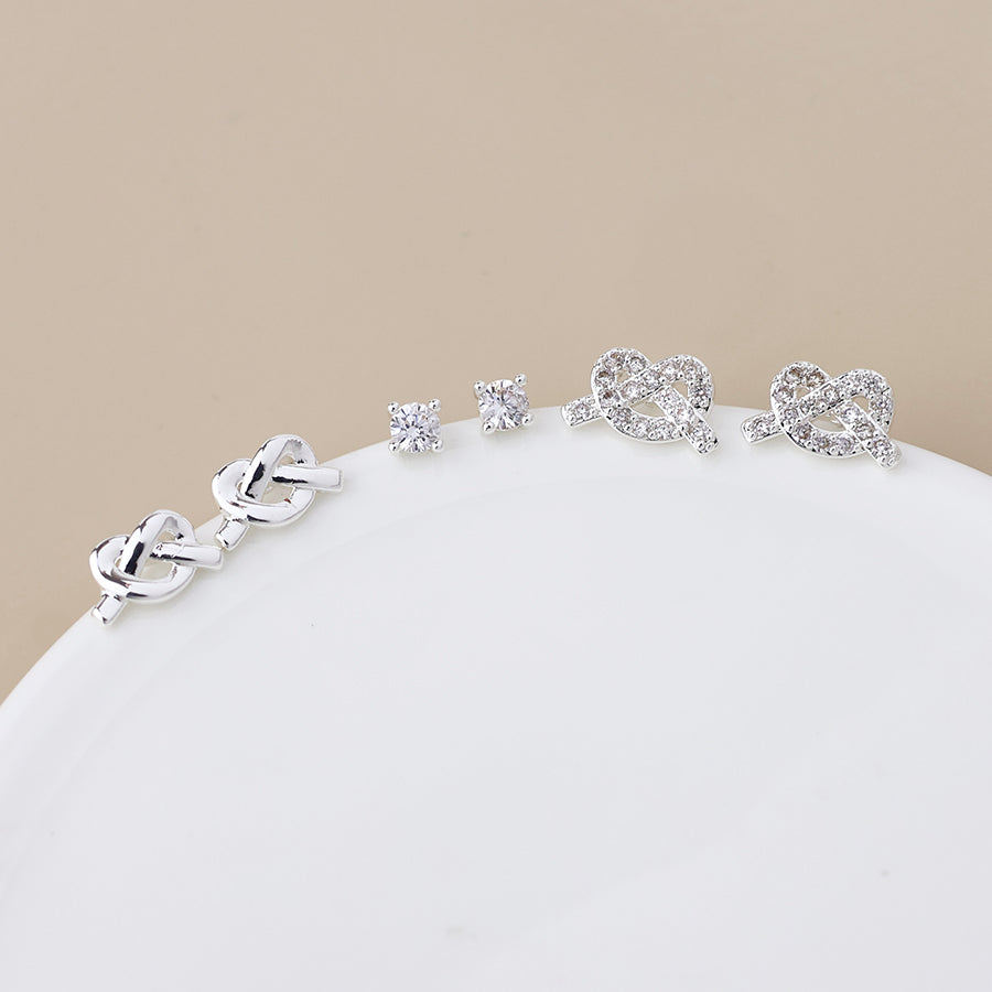 POM Silver Plated Triple Knots & Crystal Stud Earring Set - More Than Just a Gift | Narborough Hall