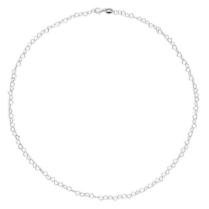 Sterling Silver Linked Open Hearts Necklace