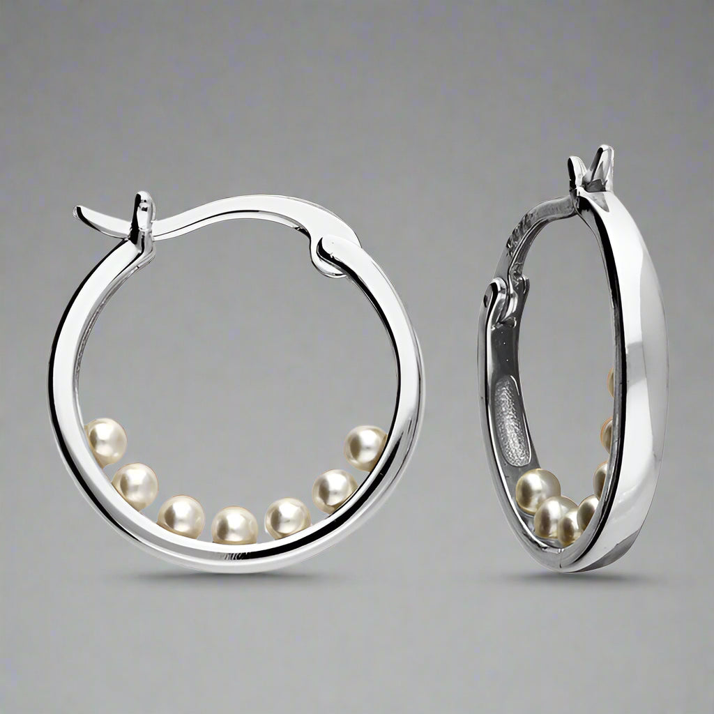 Sterling Silver Faux Pearl Boat Hoop