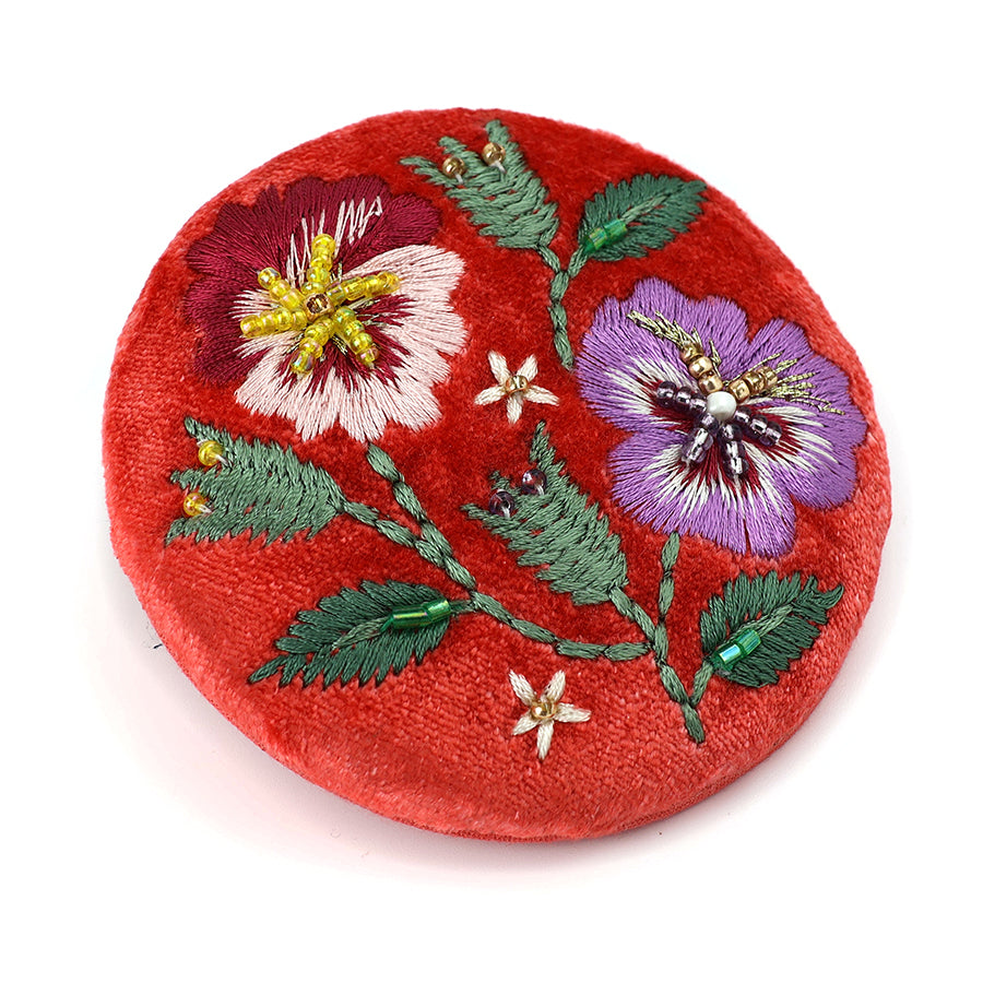 POM Coral Velvet Pansies Compact Mirror - More Than Just a Gift | Narborough Hall