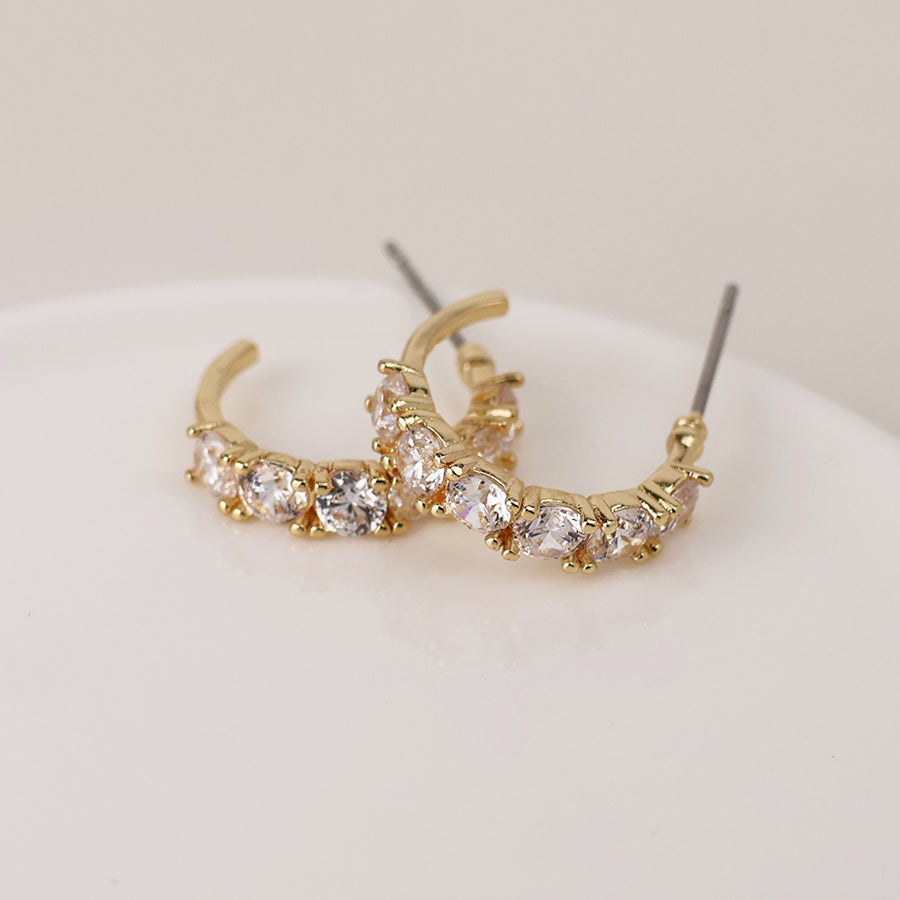 POM Gold Plated Crystal C-Hoop Earrings