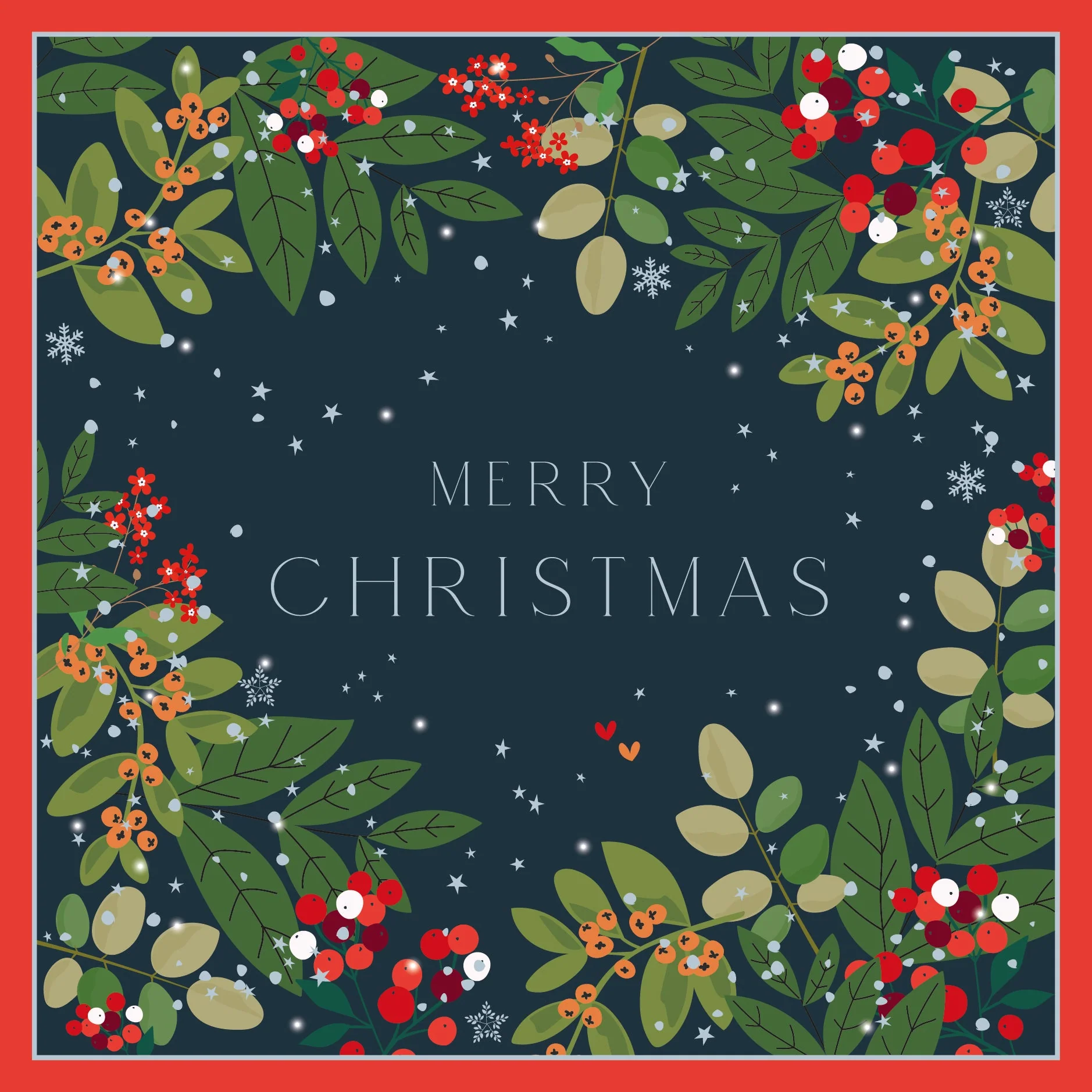 Red Berries Navy Merry Christmas Card