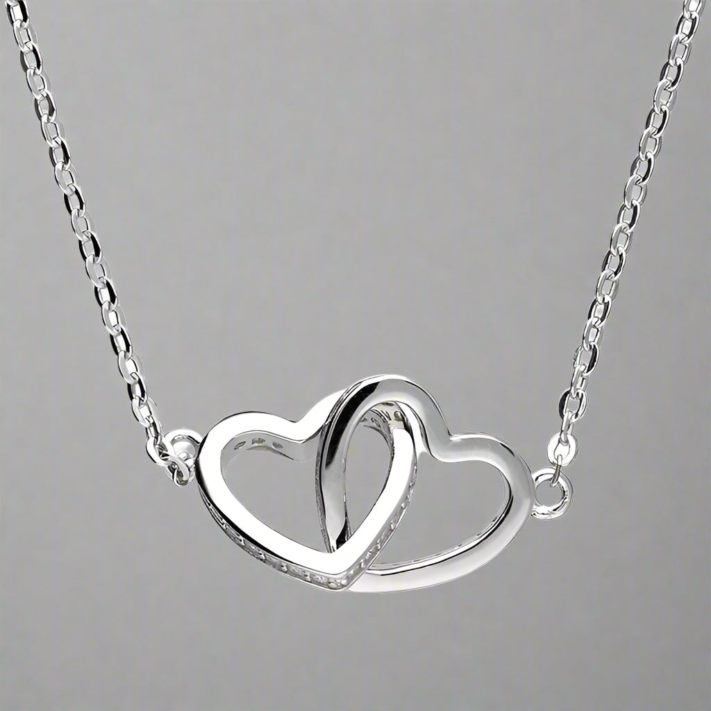 Sterling Silver Double Interlinking Heart Outlines Necklace