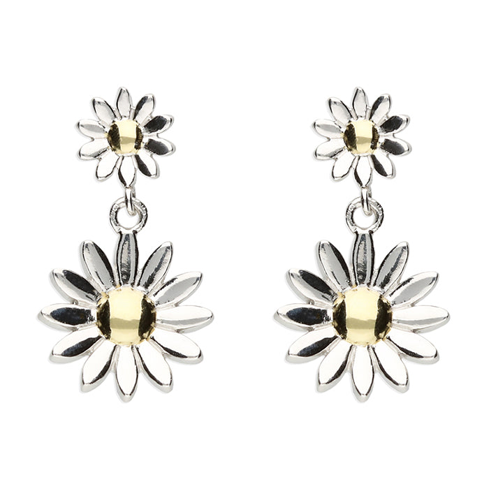 Iris & Miel Sterling Silver Double Daisy Drop Stud Earrings