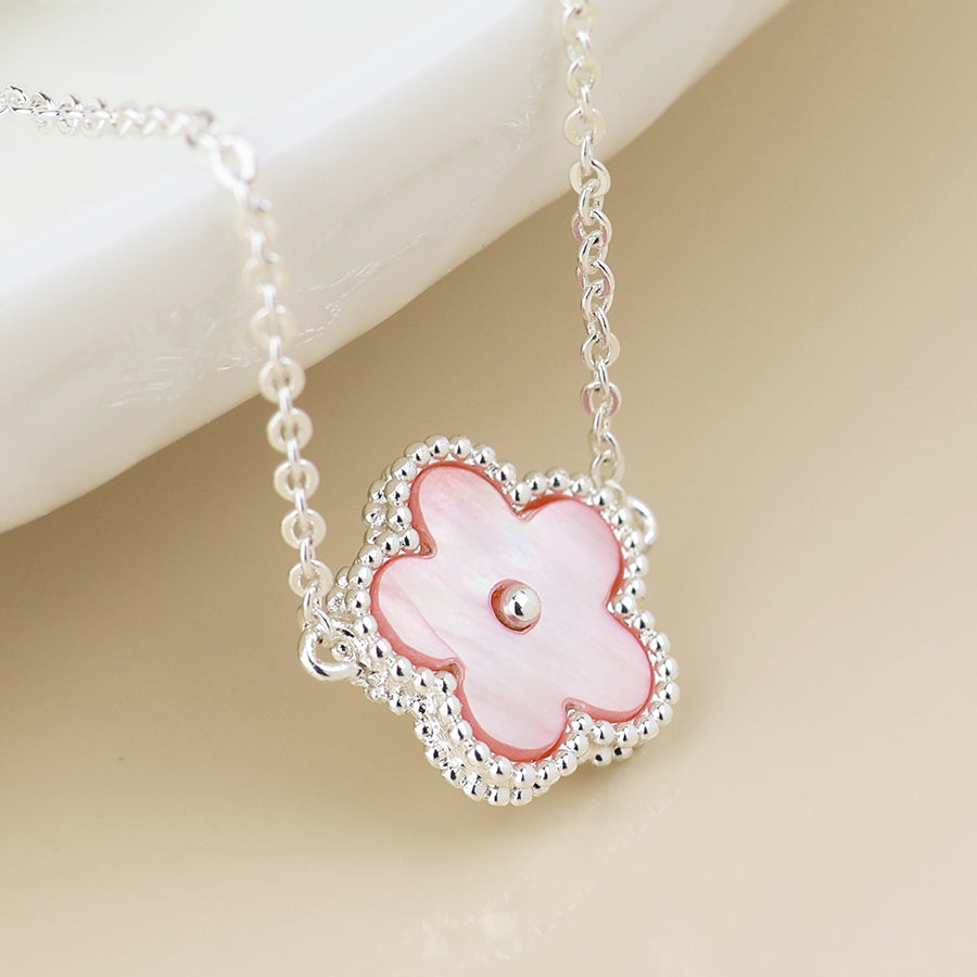 POM Silver Plated Pink Pearl Flower Necklace - More Than Just a Gift | Narborough Hall