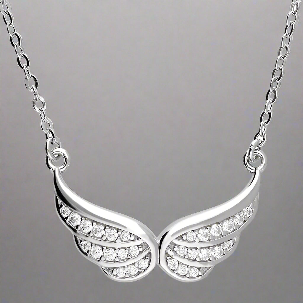 Sterling CZ Angel Wings Necklace