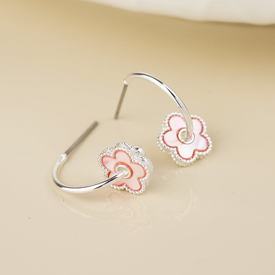 POM Silver Plated Pink Pearl Flower Hoop Earrings - More Than Just a Gift | Narborough Hall