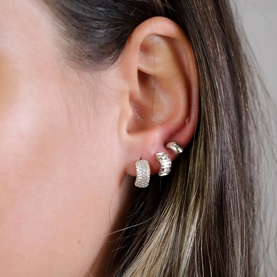 POM Silver Plated Triple Curve Stud Earring Set