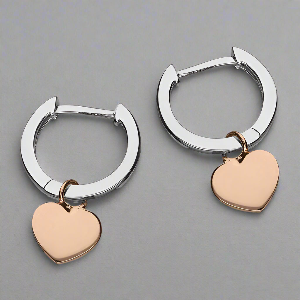 Sterling Silver Rose Gold Plated Heart Huggie Earrings
