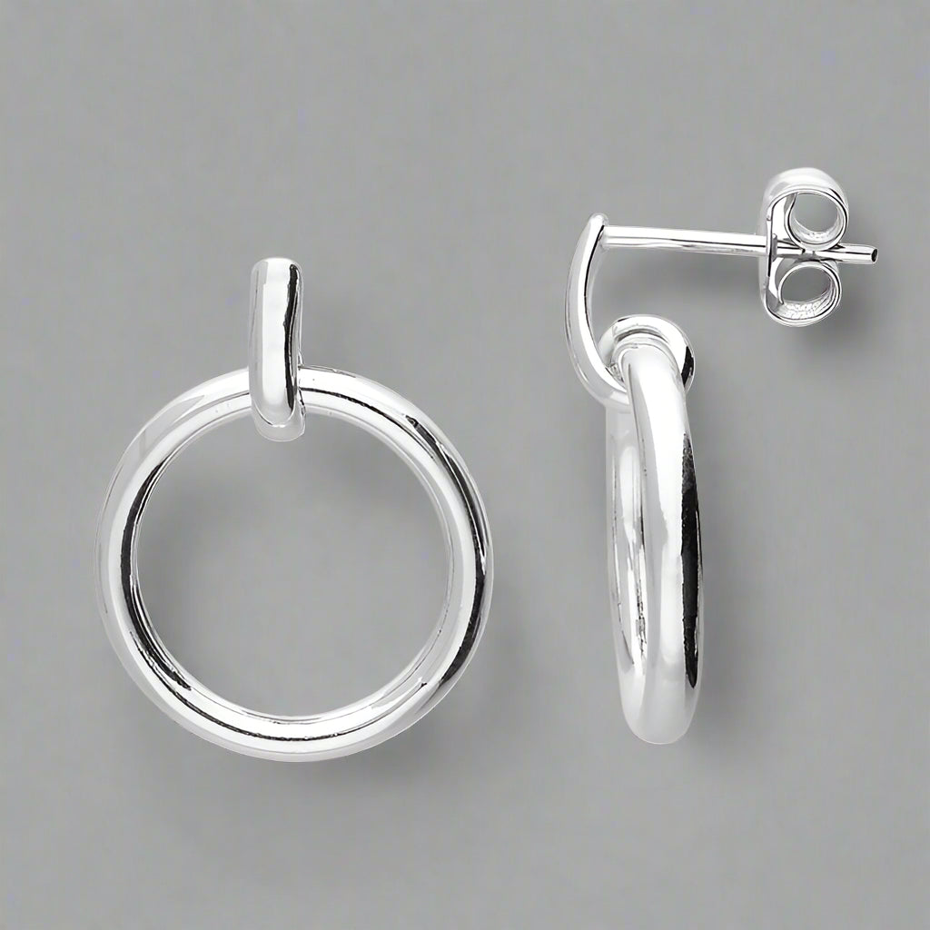 Sterling Silver Circle Drop Stud Earrings