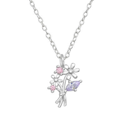 Sterling Silver Pink & Purple Crystal Flower Necklace - More Than Just a Gift | Narborough Hall