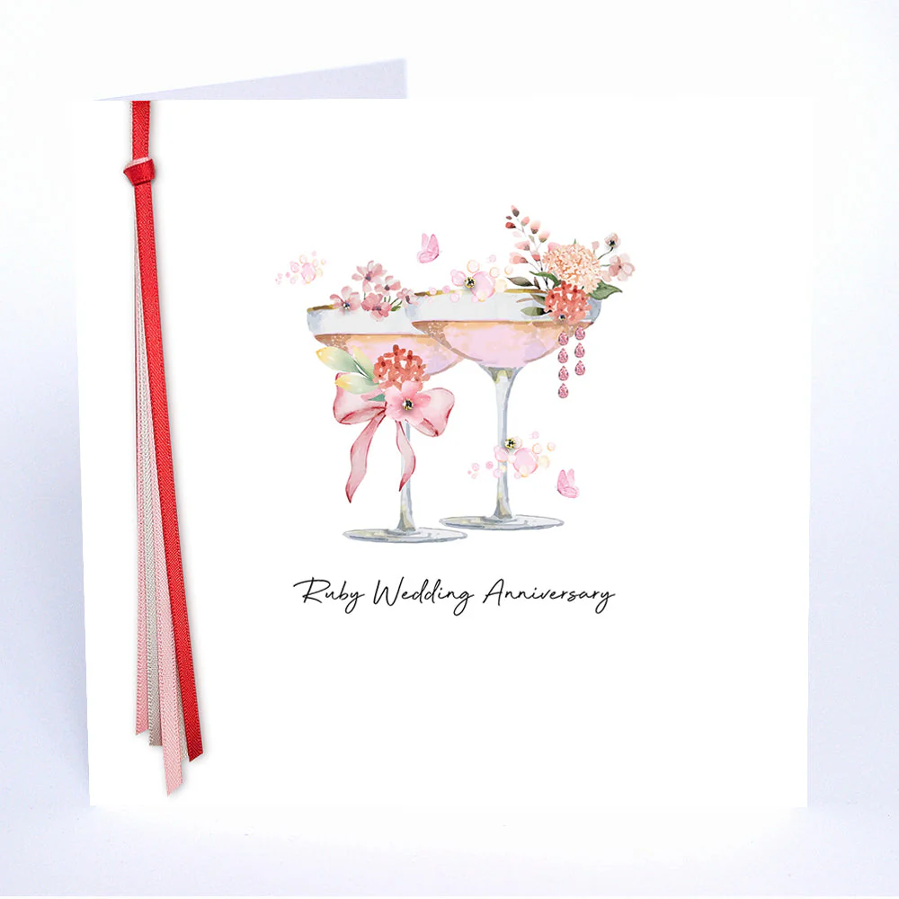 Ribbons & Roses Ruby Wedding Anniversary Card