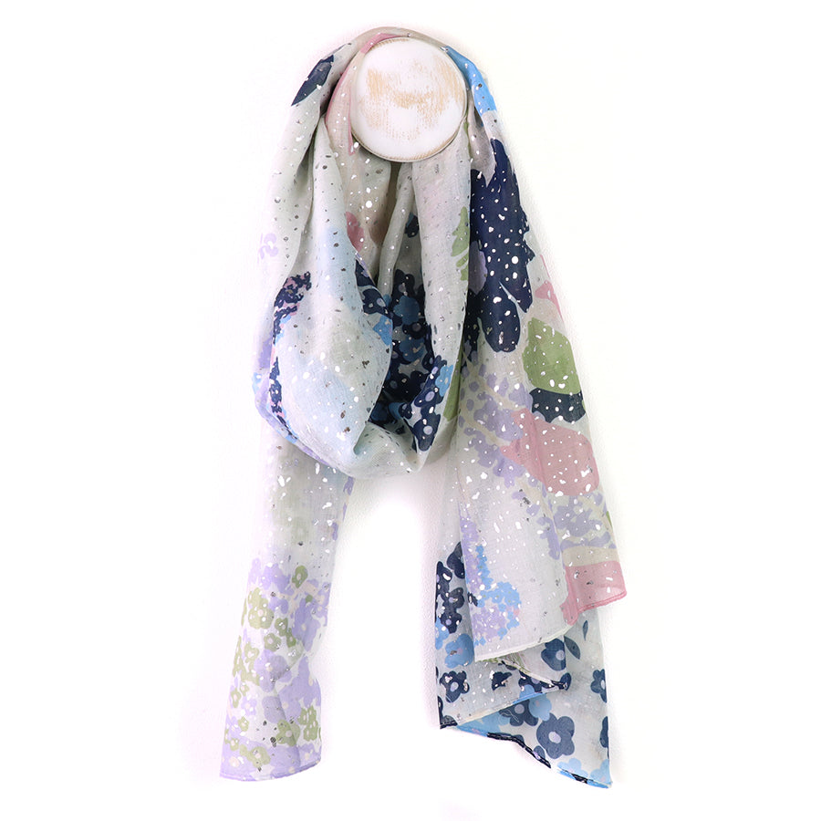 POM Recycled White & Pastel Floral Scarf with Foil - More Than Just a Gift | Narborough Hall