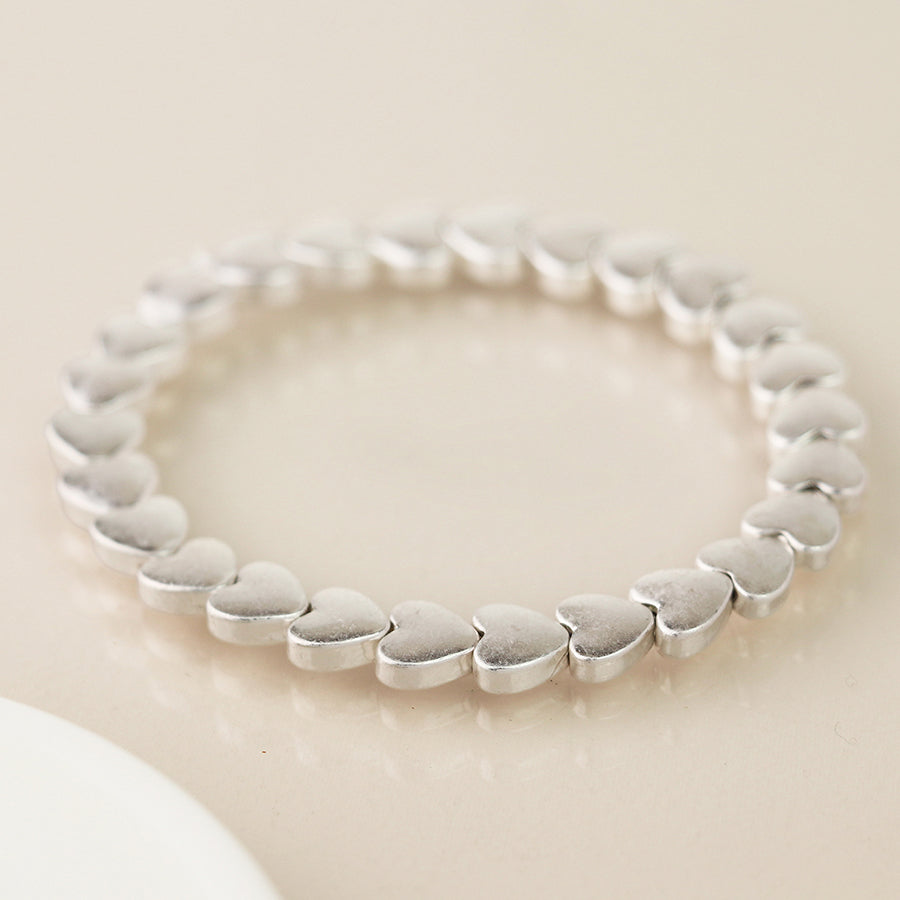 POM Silver Plated Worn Hearts Bracelet