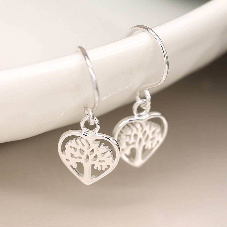 Iris & Miel Sterling Silver Tree & Heart Hook Earrings